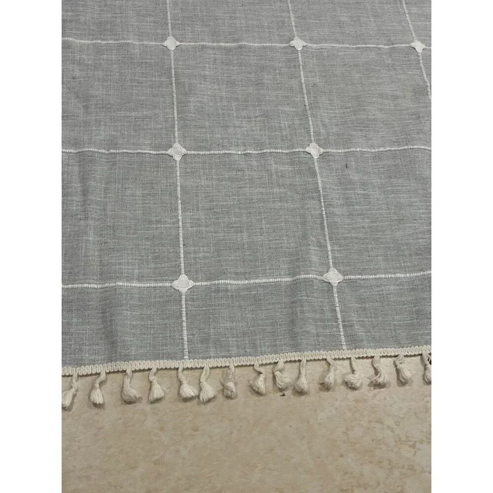 Tablecloth set grey and white patterned or throw blanket rectangular tassels